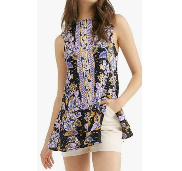Free People Floral Tunic Black Size Medium - Picture 3 of 10